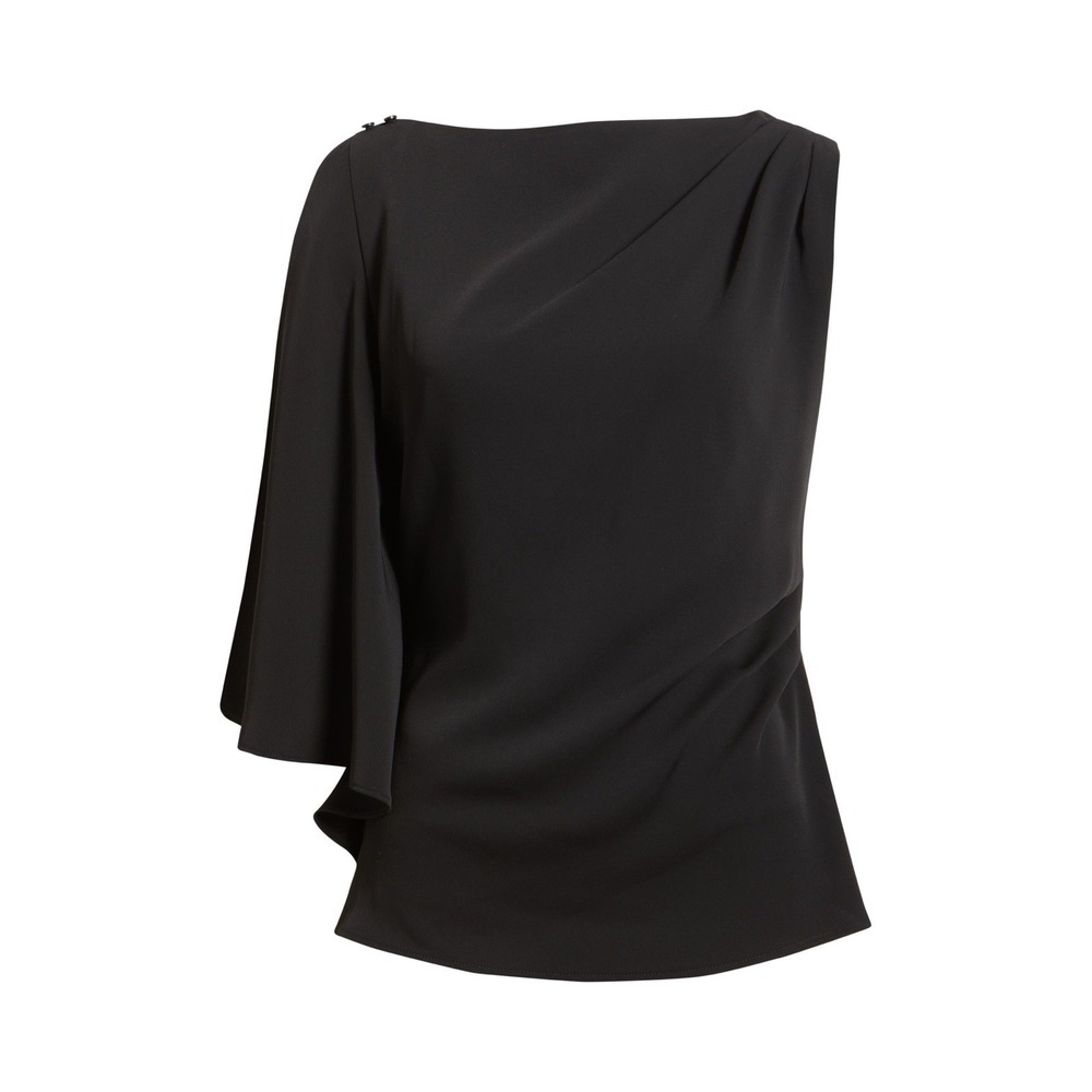 Nordstrom Women XL Black Asymmetrical Draped Cape Blouse Side Zip Evening Top